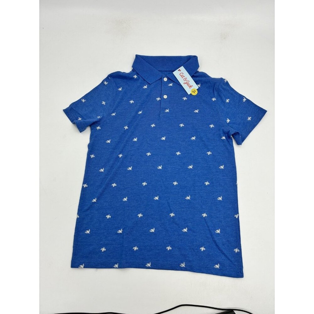 Cat & Jack Boys Polo Shirt Size XL Blue Bird Print Cotton Blend